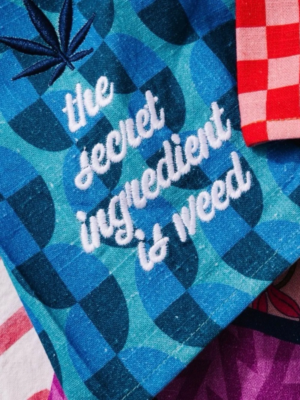 The Secret Ingredient Is Weed Blue Floral Kitchen Towel
